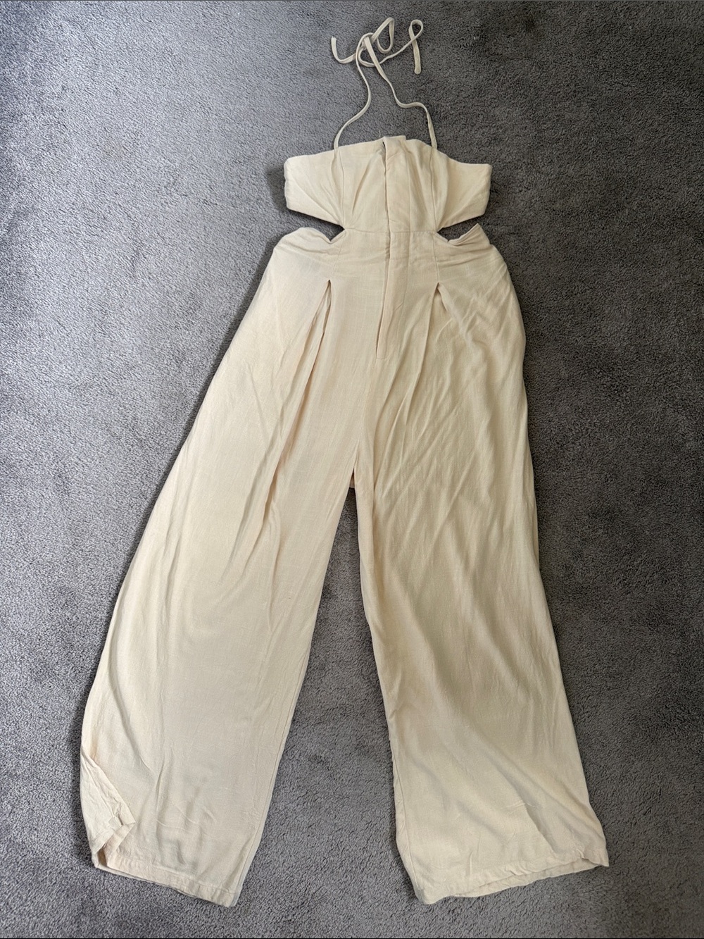 SHEIN Cream Cutout Halter Wide-Leg Jumpsuit